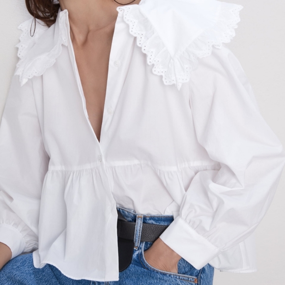 SOLD Zara white Petter pan button down shirt - Picture 4 of 8